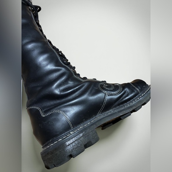 John Fluevog Genuine Leather Vintage Black Lace Up Boots - Picture 7 of 10